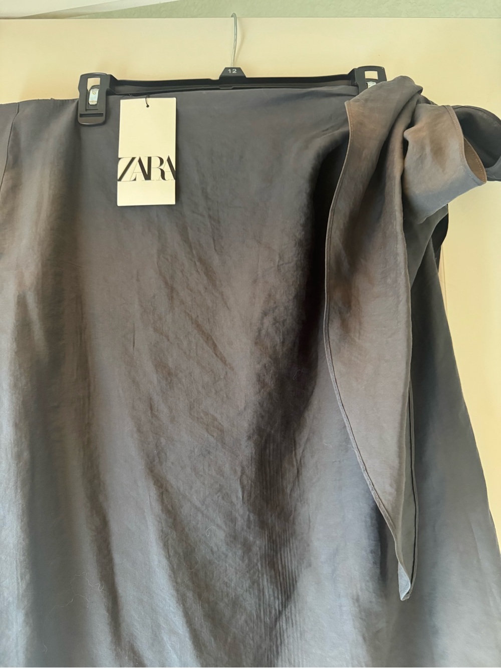 ZARA Slate Gray Midi Skirt with Side Tie